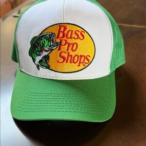 Bass Pro Shops Green and White Fishing Hat
